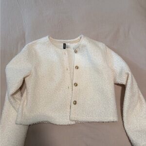 H&M Cream Teddy Jacket with Gold Buttons